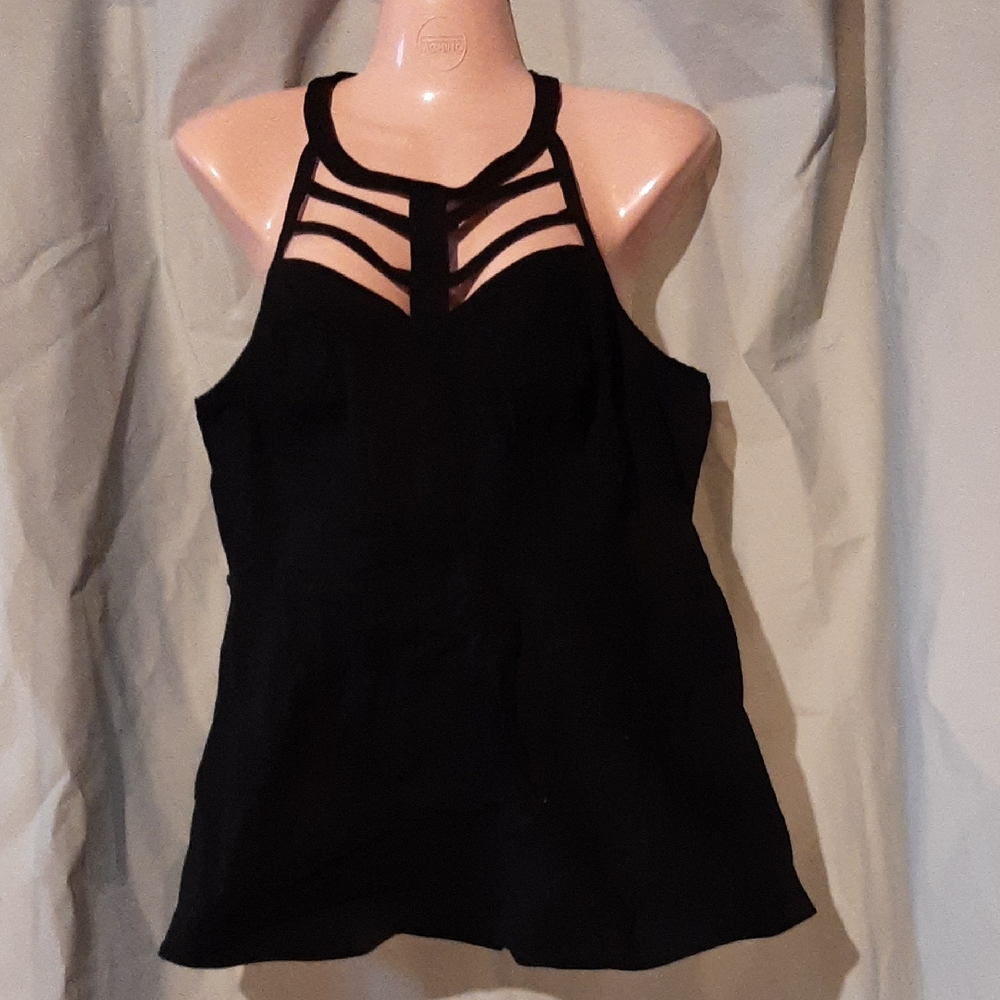 Black Strappy Peplum Women's Top